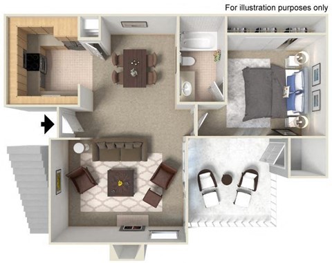 Floor plan for 1 bed, 1 bath, 800 sqft